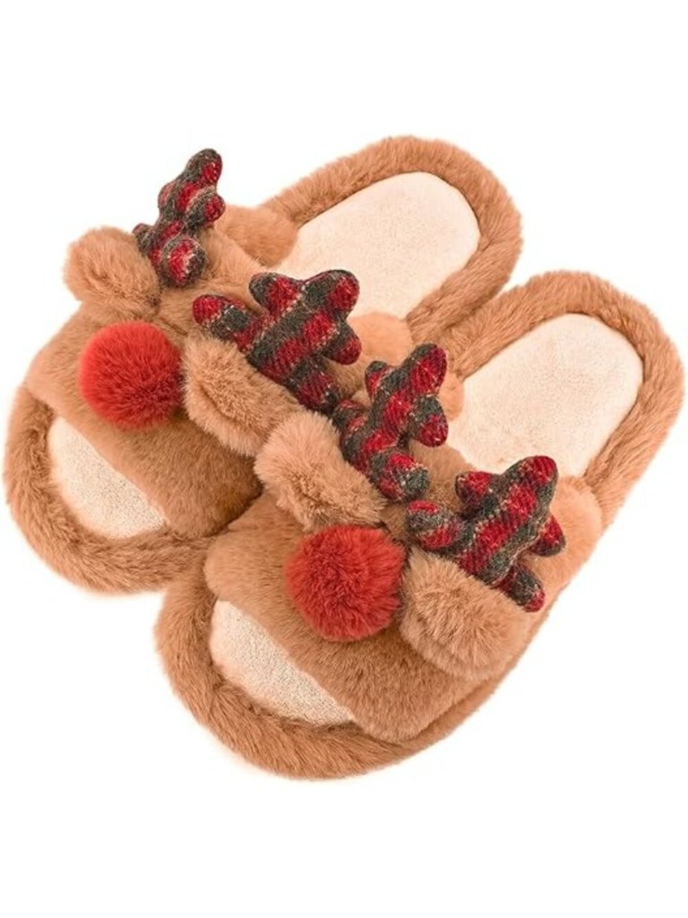 Xixitiao Women 10 Men 9 Reindeer Memory Foam Plush Slippers Warm Cozy Slip-On